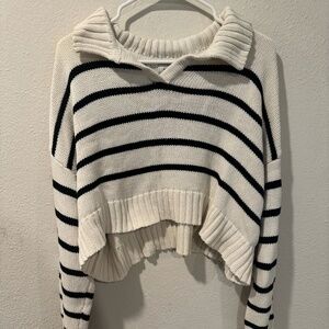 PacSun Black and White Thin Striped Collared Cropped Sweater